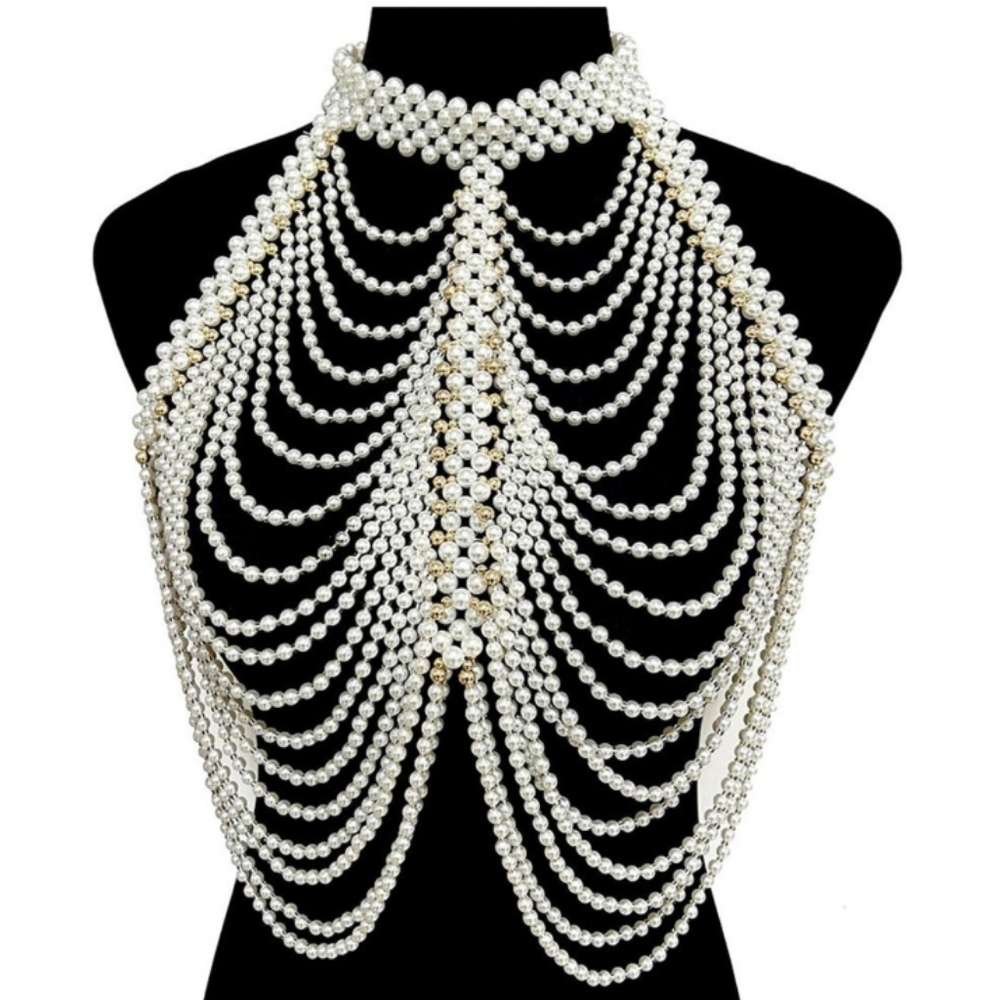 Luxurious Draped Body Chain Ivory Colored Pearl Necklace